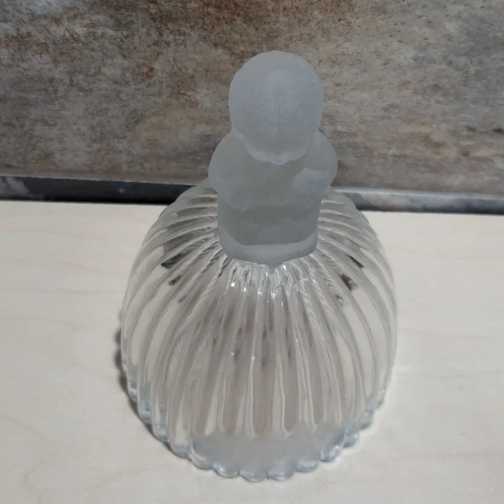 Vintage Ribbed Crystal Bell Frosted Glass Praying Child Figure 1978